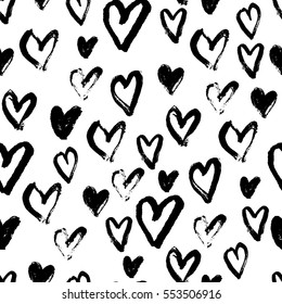 Seamless pattern with hand-drawn hearts. Ink grungy heart background, doodle. Endless texture can be used for printing onto fabric and paper or invitation. Abstract geometric shapes. Vector