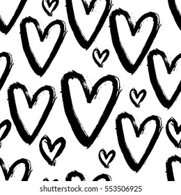 Seamless pattern with hand-drawn hearts. Ink grungy heart background, doodle. Endless texture can be used for printing onto fabric and paper or invitation. Abstract geometric shapes. Vector