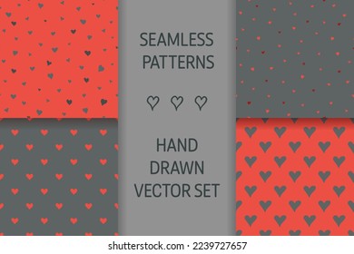 Seamless pattern with hand-drawn hearts on a red and gray background