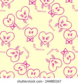 Seamless pattern. Hand-drawn hearts for valentines day. Vector illustration
