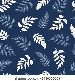 Seamless Pattern with Hand-Drawn Herbs. Foliage Romantic Vector Tile for Textile, Wrapping Paper, Nature Designs, Covers, Banners. Scandinavian Style.
