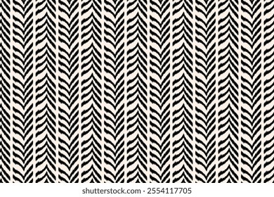 Seamless pattern hand-drawn herringbone design in bold black and white. A textured zigzag pattern with a modern feel. Perfect for home decor ideas. Fashion ikat chevron wallpaper. Pillow textile deco