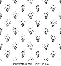 Seamless pattern Handdrawn idea lamp doodle icon. Hand drawn black sketch. Sign symbol. Decoration element. White background. Isolated. Flat design. Vector illustration.