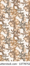 Seamless Pattern. Hand-drawn illustration of Almond. Vector