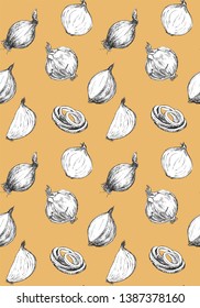 Seamless Pattern. Hand-drawn illustration of Onion, vector
