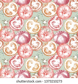 Seamless Pattern. Hand-drawn illustration of Tomato, vector