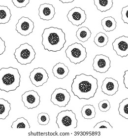 Seamless pattern with hand-drawn ink anemone flowers. Black and white monochrome floral texture. Flower vector pattern ornament.