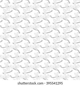 Seamless pattern with hand-drawn insects. Black and white monochrome insect texture. Dragonfly vector pattern ornament.