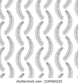Seamless pattern with hand-drawn leaves. Black and white outline digital paper. Vector background. 