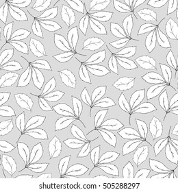 Seamless pattern with hand-drawn leaves. Can be used for wallpaper, pattern fills, web page background,surface textures and page for antistress coloring