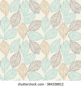 Seamless pattern with hand-drawn leaves. Stylish vector background.