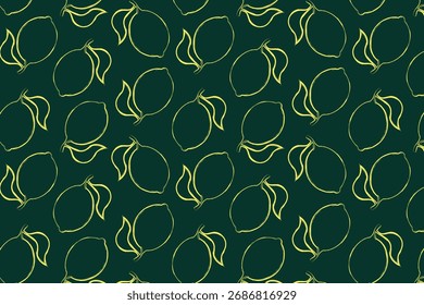 Seamless pattern with a hand-drawn lemon sketch. Rough chalk and charcoal sketch of a lemon. Vector illustration.