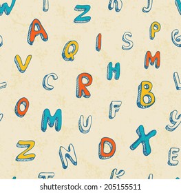 Seamless pattern with hand-drawn letters. Vector illustration