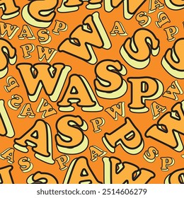 Seamless pattern with hand-drawn letters "WASP" in doodle style for printing on fabrics, clothing, napkins, packaging and creating surface fills