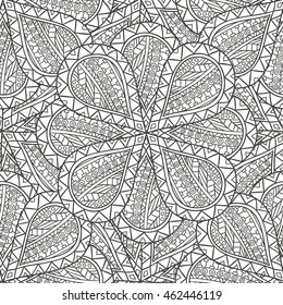 Seamless pattern of hand-drawn mandalas. Vector graphics.
Monochrome range. Pattern for coloring book.