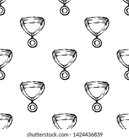 Seamless pattern Handdrawn medal doodle icon. Hand drawn black sketch. Sign symbol. Decoration element. White background. Isolated. Flat design. Vector illustration.