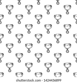 Seamless pattern Handdrawn medal doodle icon. Hand drawn black sketch. Sign symbol. Decoration element. White background. Isolated. Flat design. Vector illustration.