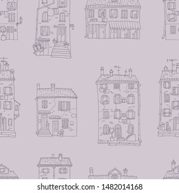 Seamless pattern with hand-drawn mediterranean houses