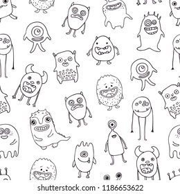 seamless pattern with hand-drawn monsters