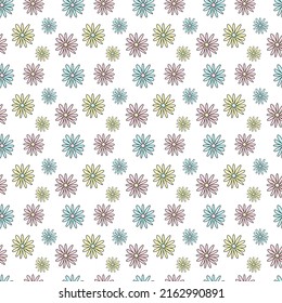 Nahtlose Muster handgezeichneter mehrfarbiger Blumen. Vektorhintergrund für Feiertage, Babydusche, Geburtstag von Mädchen, Drucke im Stil von Einhörnern, Texturen, Packpapier.