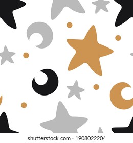 Seamless pattern with hand-drawn multicolored stars. Creative abstract baby texture for fabric, packaging, textiles, wallpaper, clothing. Vector illustration