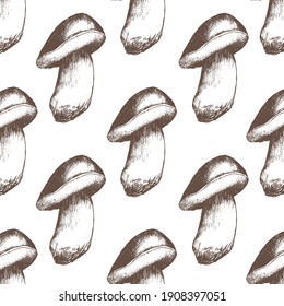 Seamless Pattern | Hand-drawn mushrooms | Forest Illustration| High Quality | White Background |Illustration