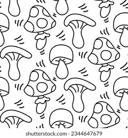 Seamless pattern with hand-drawn mushrooms on a white background. Vector illustration for wrapping paper and textiles on an autumn theme. Cartoon sketches