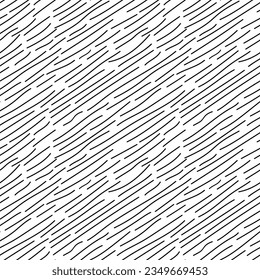 Seamless pattern of hand-drawn oblique black lines and stripes. Vector. Black and white abstraction for print, textile, fabric, clothing, design, background, cover, notebook.