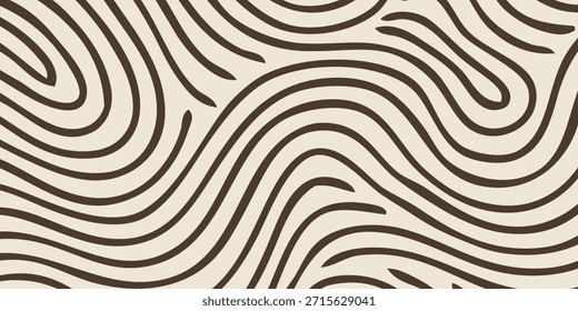 A seamless pattern of hand-drawn, organic, wavy lines in dark brown on a light beige background.