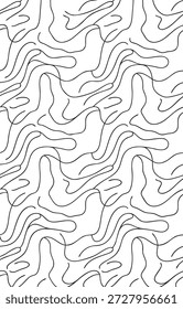 Ein nahtloses Muster aus handgezeichneten, organischen, gewellten Linien, die eine dynamische und fließende Textur auf sauberem, weißem Hintergrund erzeugen.