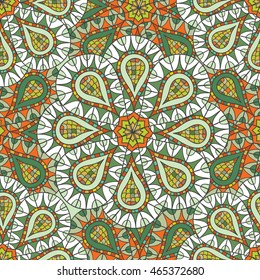 Seamless pattern of hand-drawn and painted mandalas. Vector graphics.