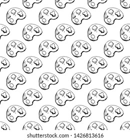 Seamless pattern Handdrawn palette doodle icon. Hand drawn black sketch. Sign symbol. Decoration element. White background. Isolated. Flat design. Vector illustration.