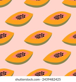 Seamless pattern with handdrawn papaya. Vector trendy design.
