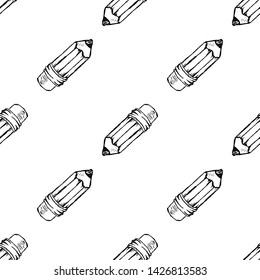 Seamless pattern Handdrawn pencil doodle icon. Hand drawn black sketch. Sign symbol. Decoration element. White background. Isolated. Flat design. Vector illustration.