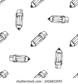 Seamless pattern Handdrawn pencil doodle icon. Hand drawn black sketch. Sign symbol. Decoration element. White background. Isolated. Flat design. Vector illustration.