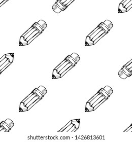 Seamless pattern Handdrawn pencil doodle icon. Hand drawn black sketch. Sign symbol. Decoration element. White background. Isolated. Flat design. Vector illustration.
