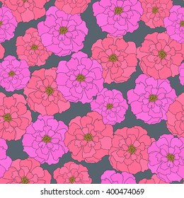 Seamless pattern with hand-drawn peonies. Gray background