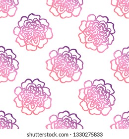 Seamless pattern with handdrawn peonies. Living coral and deep violet colors. Suitable for packaging, wrappers, fabric design. Vector illustration