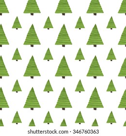 Seamless pattern with hand-drawn pine trees by marker. Vector illustration