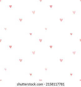 Seamless pattern of hand-drawn pink hearts on a transparent background. Vector image for a holiday, baby shower, birthday, Valentine's Day, wrappers, prints, clothes, cards, banner, textiles, girl