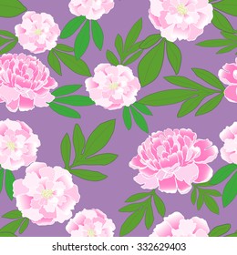 Seamless pattern with hand-drawn pink peonies