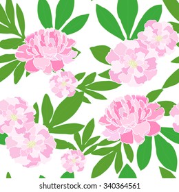 Seamless pattern with hand-drawn pink peonies
