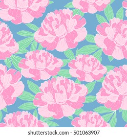 Seamless pattern with hand-drawn pink peonies