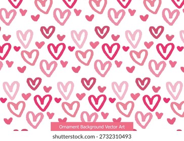 Seamless pattern of hand-drawn pink and red hearts on a white background, perfect for romantic designs and Valentine's Day.