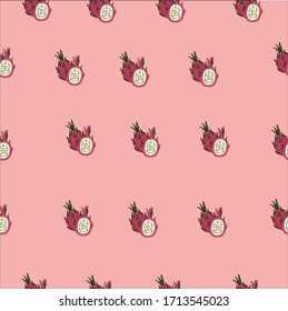 seamless pattern of hand-drawn pitaya on a pink background