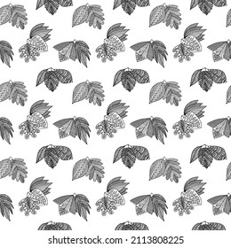 Seamless pattern of hand-drawn plant branches and leaves. Vector floral doodle style for background, textile, design.