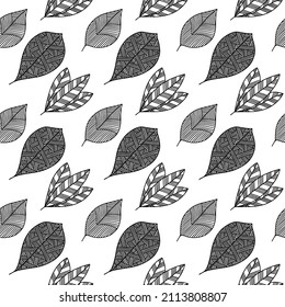 Seamless pattern of hand-drawn plant branches and leaves. Vector floral doodle style for background, textile, design.