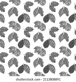 Seamless pattern of hand-drawn plant branches and leaves. Vector floral doodle style for background, textile, design.