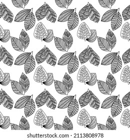 Seamless pattern of hand-drawn plant branches and leaves. Vector floral doodle style for background, textile, design.