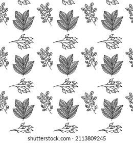 Seamless pattern of hand-drawn plant branches and leaves. Vector floral doodle style for background, textile, design.